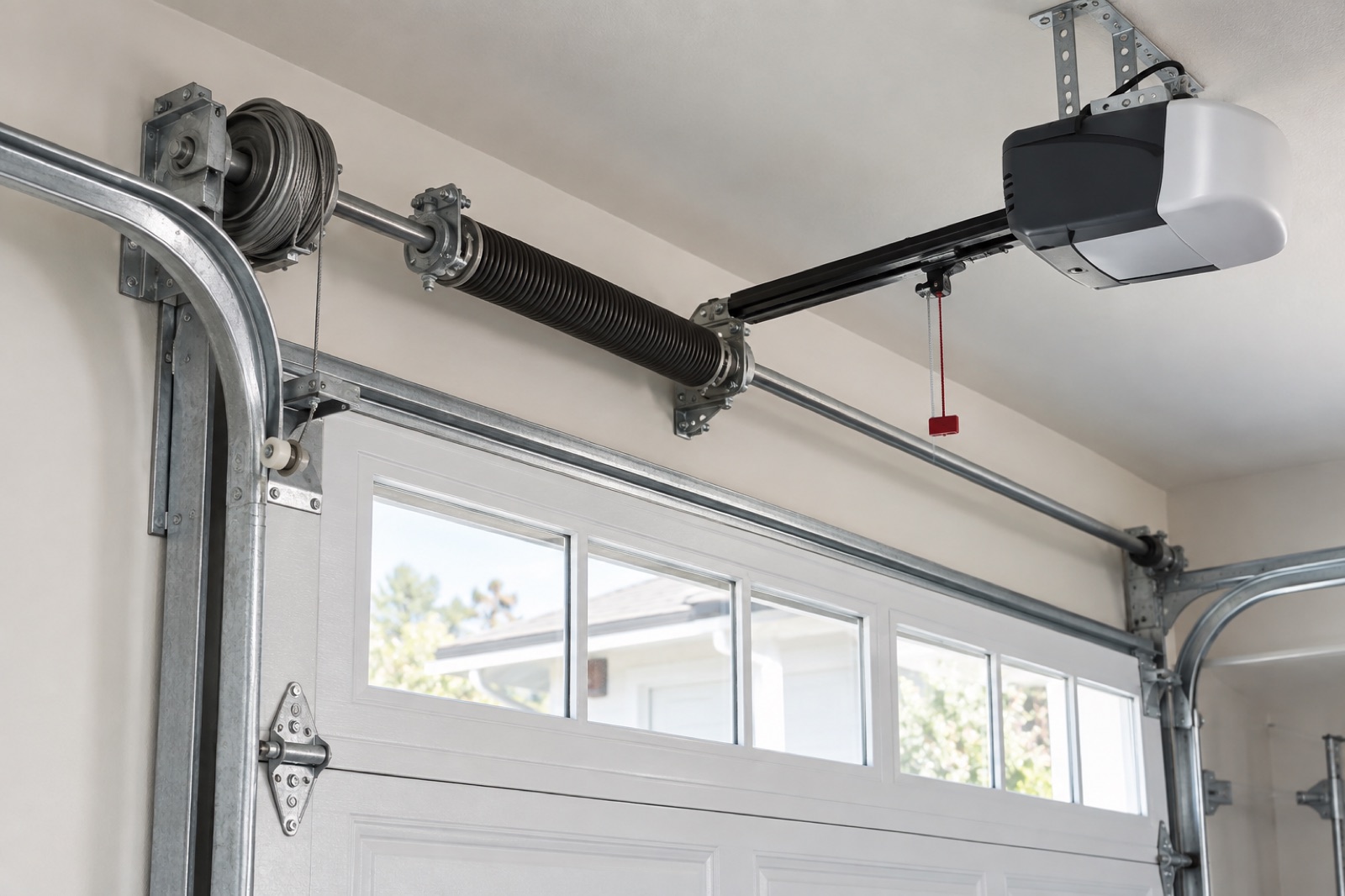 Garage door spring, track, roller, and opener components
